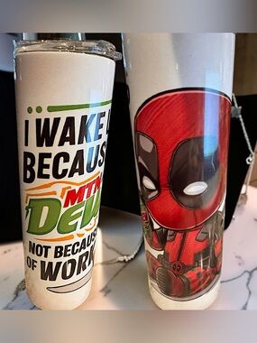 Deadpool Mountain Dew Hand Crafted Red and Black Superhero Travel Tumbler 30oz